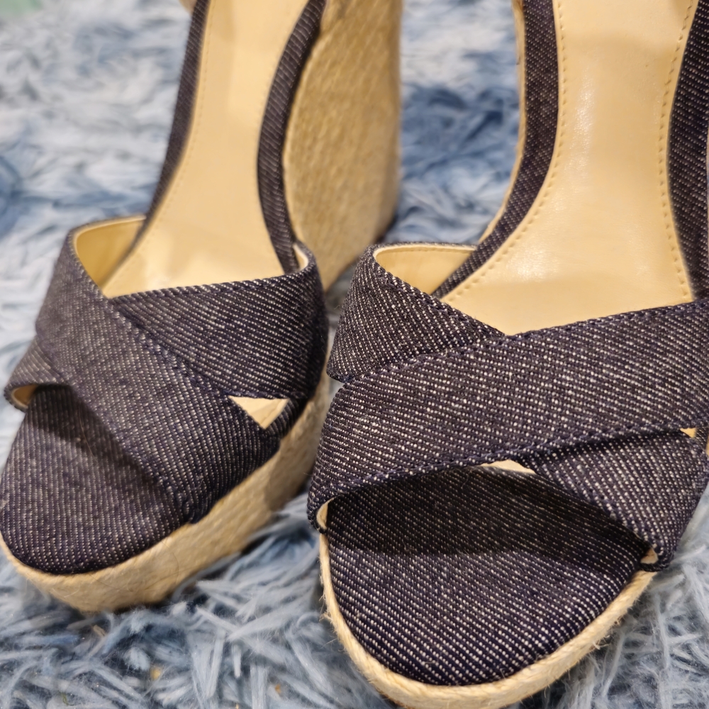 Vince Camuto Navy Denim Wedge Sandals